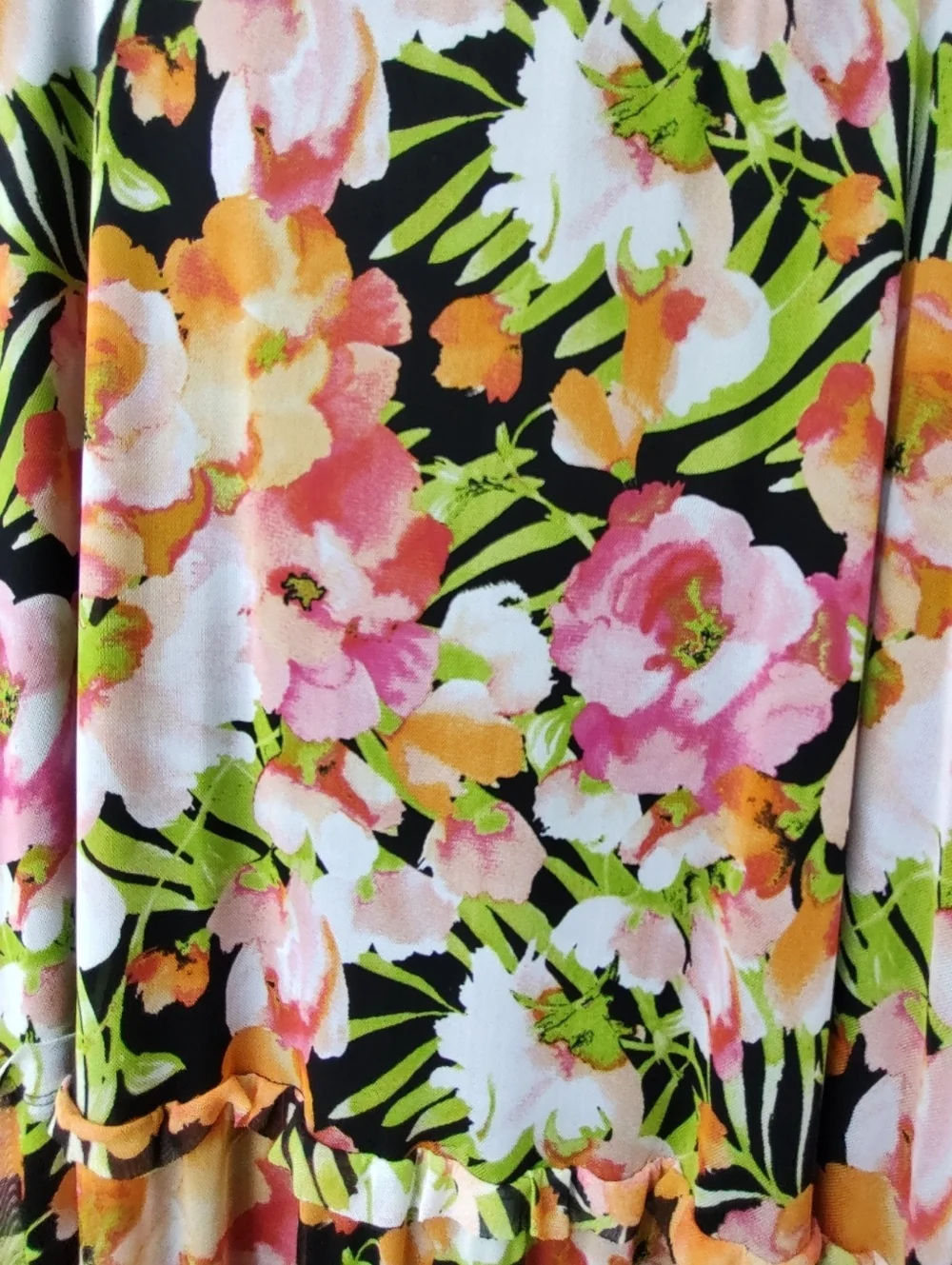 Cato Floral Tiered Maxi Skirt With Ruffles- Pink, Green & Black